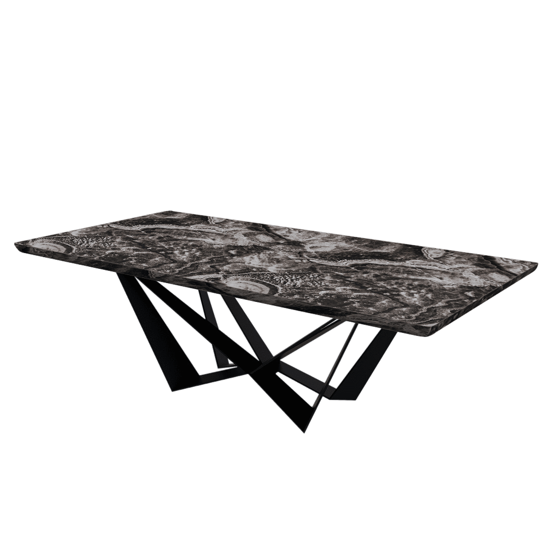 Mix & Match Rectangular Marble Dining Table with Winola Black Metal Base (2.4m x 1.2m)
