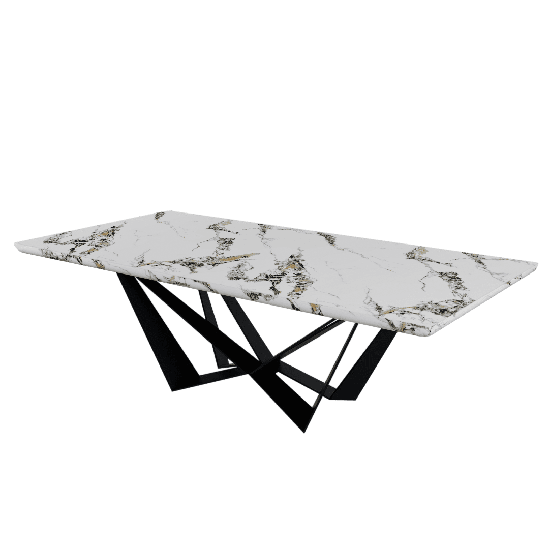 Mix & Match Rectangular Marble Dining Table with Winola Black Metal Base (2.4m x 1.2m)