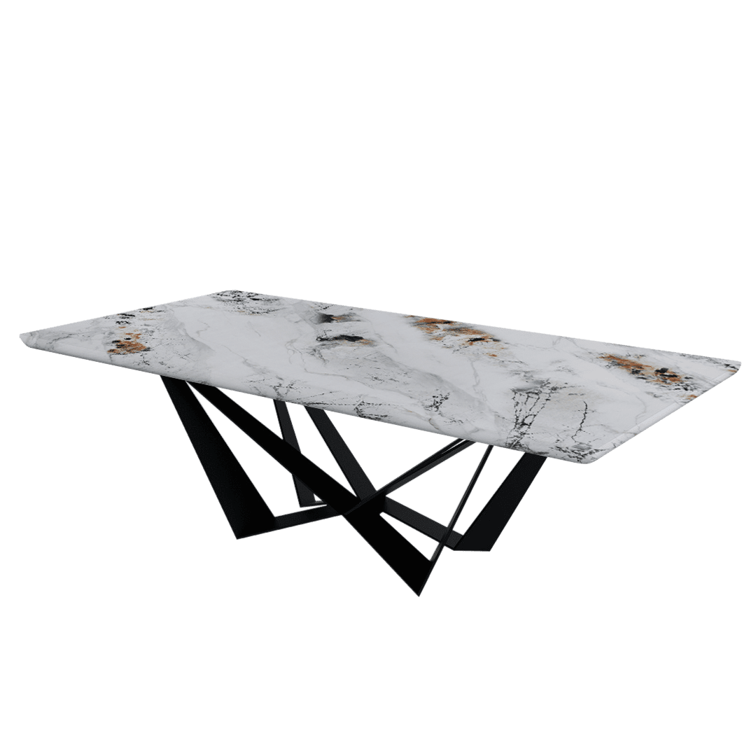 Mix & Match Rectangular Marble Dining Table with Winola Black Metal Base (2.4m x 1.2m)