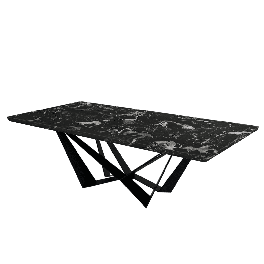 Mix & Match Rectangular Marble Dining Table with Winola Black Metal Base (2.4m x 1.2m)