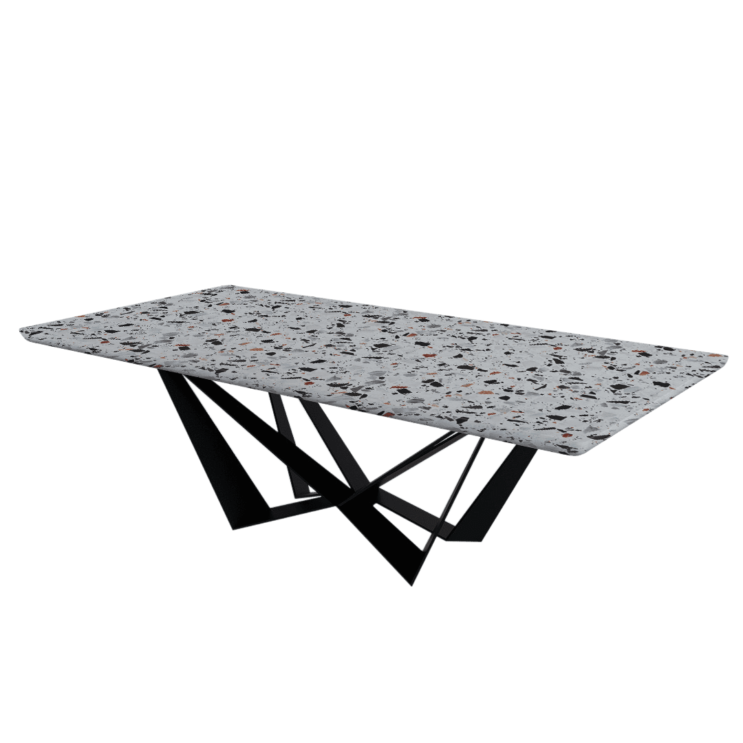 Mix & Match Rectangular Marble Dining Table with Winola Black Metal Base (2.4m x 1.2m)