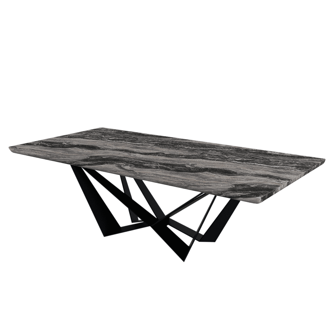 Mix & Match Rectangular Marble Dining Table with Winola Black Metal Base (2.4m x 1.2m)