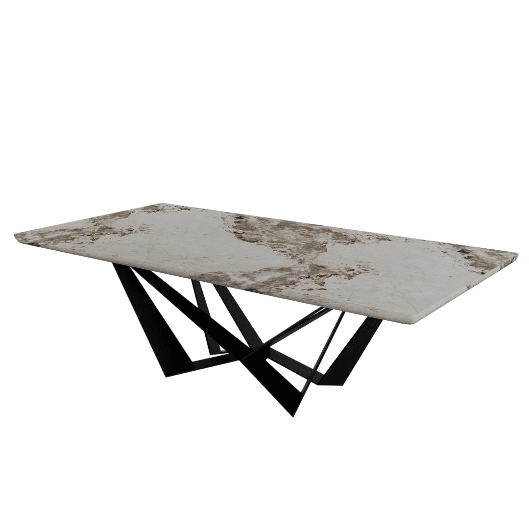 Mix & Match Rectangular Marble Dining Table with Winola Black Metal Base (2.4m x 1.2m)