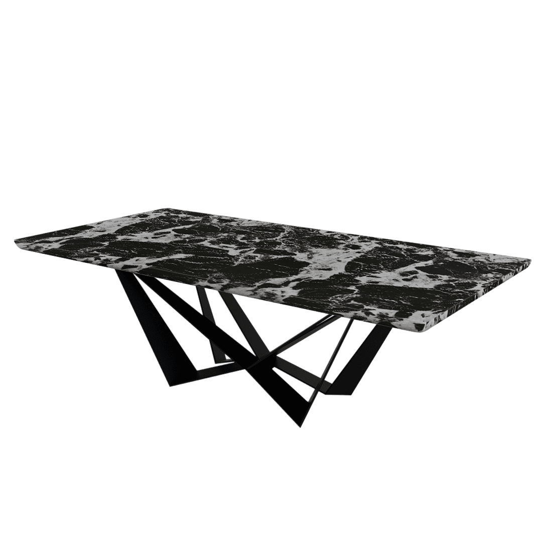 Mix & Match Rectangular Marble Dining Table with Winola Black Metal Base (2.4m x 1.2m)