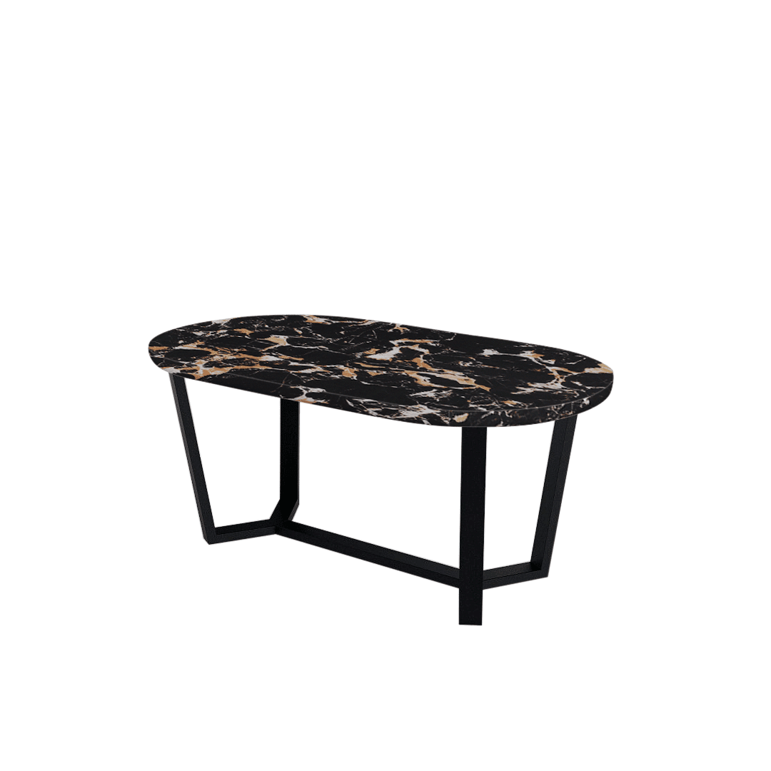 Mix & Match Rectangular Marble Dining Table with Shaun Black Metal Base (1.8m x 1.0m)