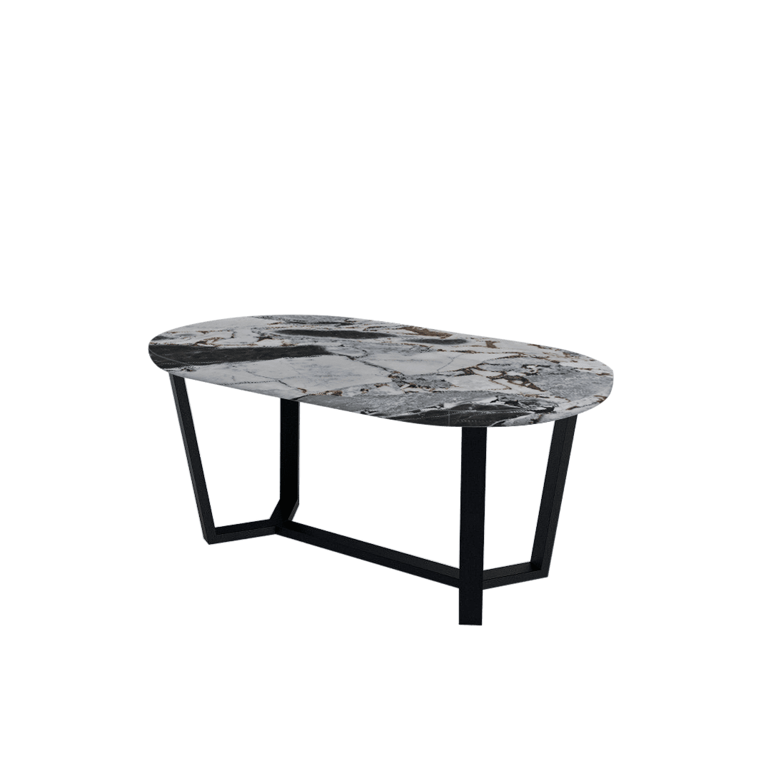 Mix & Match Rectangular Marble Dining Table with Shaun Black Metal Base (1.8m x 1.0m)