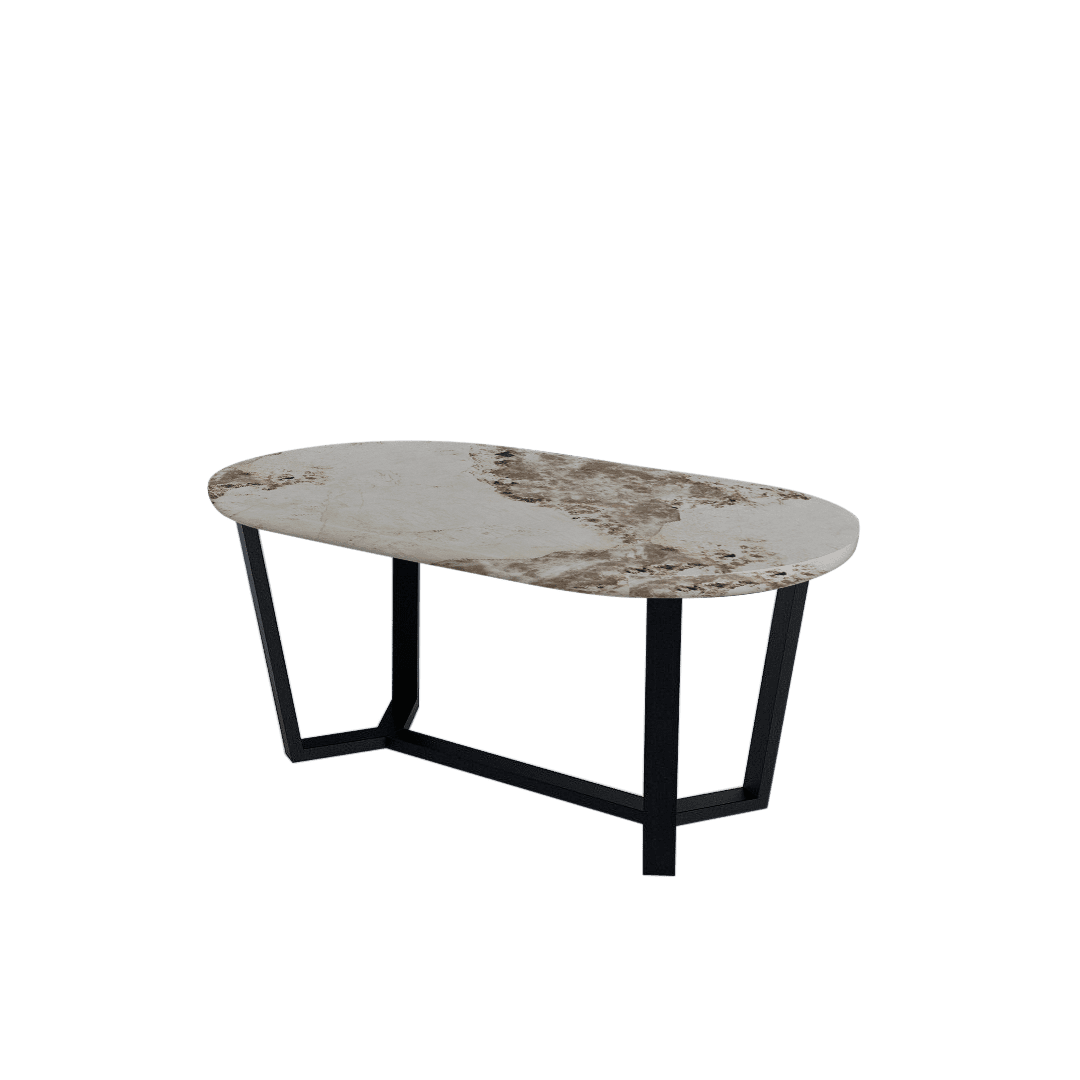 Mix & Match Rectangular Marble Dining Table with Shaun Black Metal Base (1.8m x 1.0m)