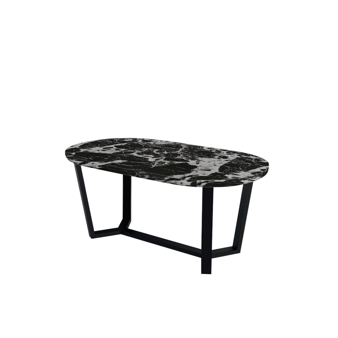 Mix & Match Rectangular Marble Dining Table with Shaun Black Metal Base (1.8m x 1.0m)