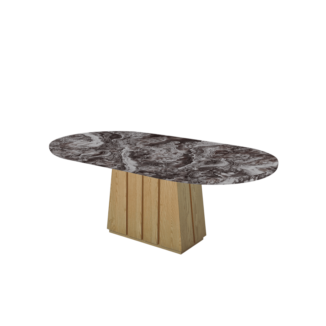 Mix & Match Oval Shaped Marble Dining Table with Cora Ash Wood Base (2.1m x 1.1m)