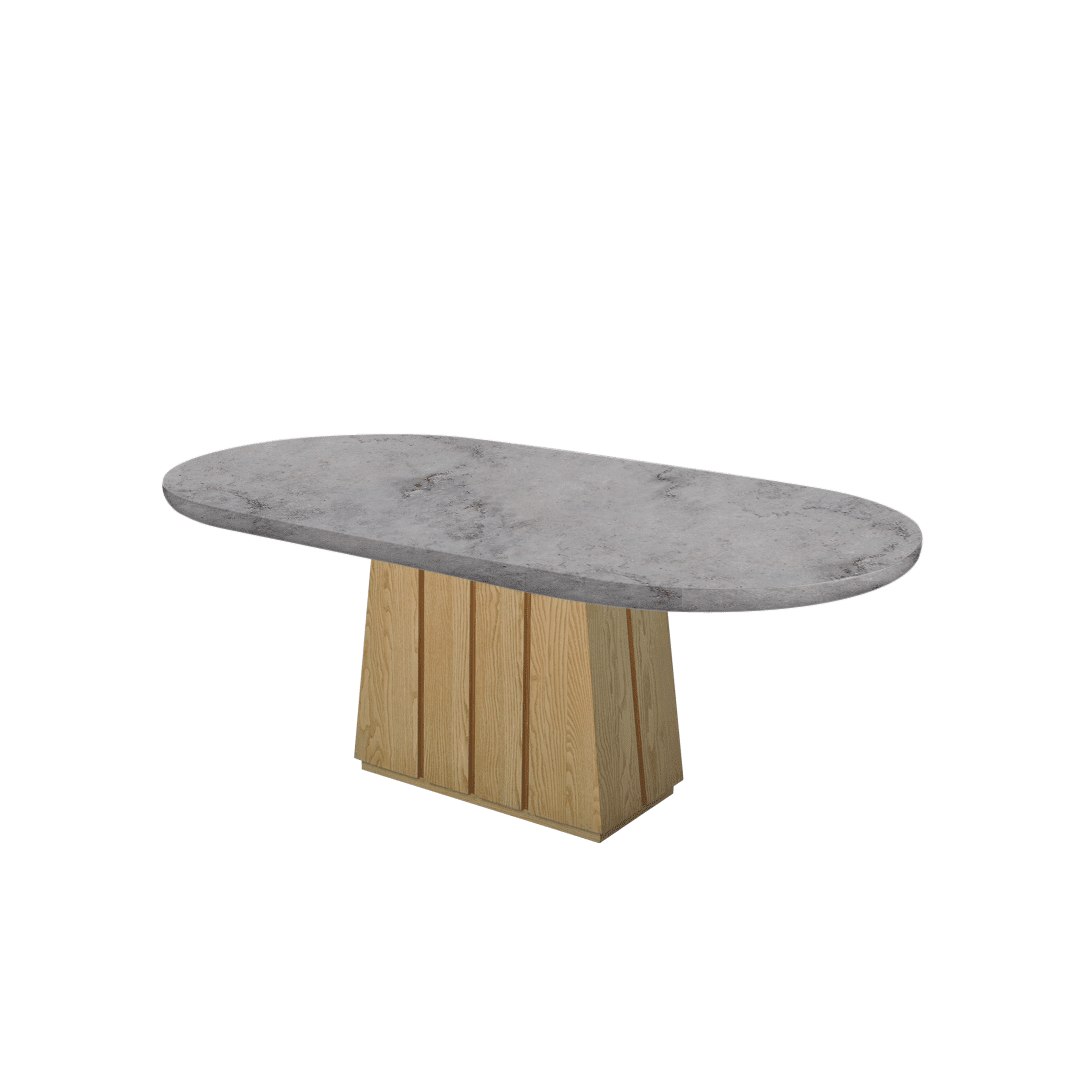 Mix & Match Oval Shaped Marble Dining Table with Cora Ash Wood Base (2.1m x 1.1m)