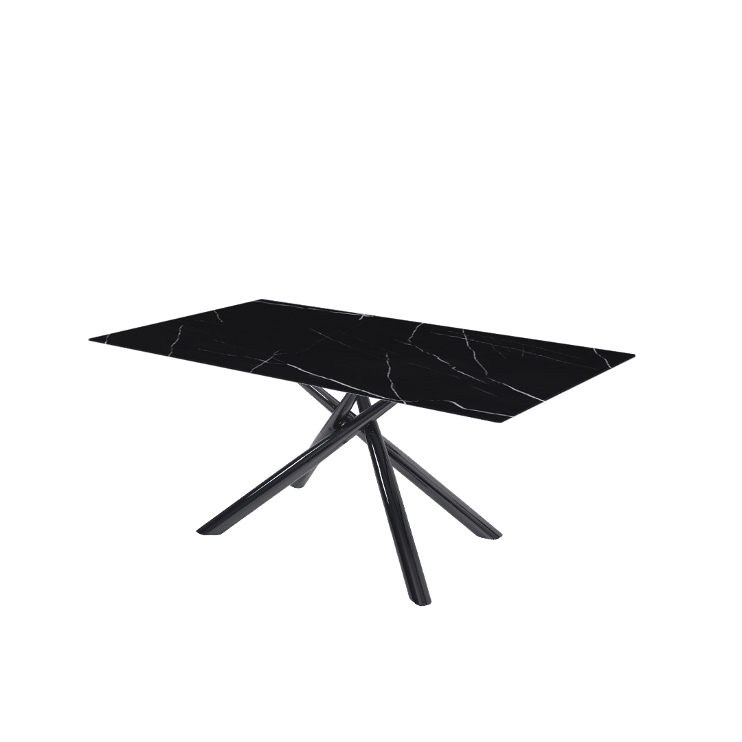 Modern Contemporary Rectangular Marble Dining Table with Xylia Black Glossy Metal Leg (1.8m x 1.0m)