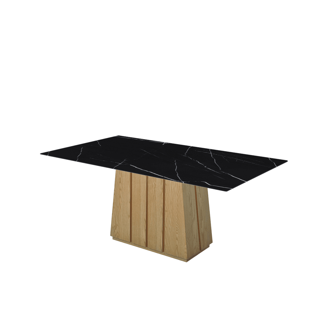 Mix & Match Rectangular Marble Dining Table with Cora Ash Wood Base (1.8m x 1.0m)