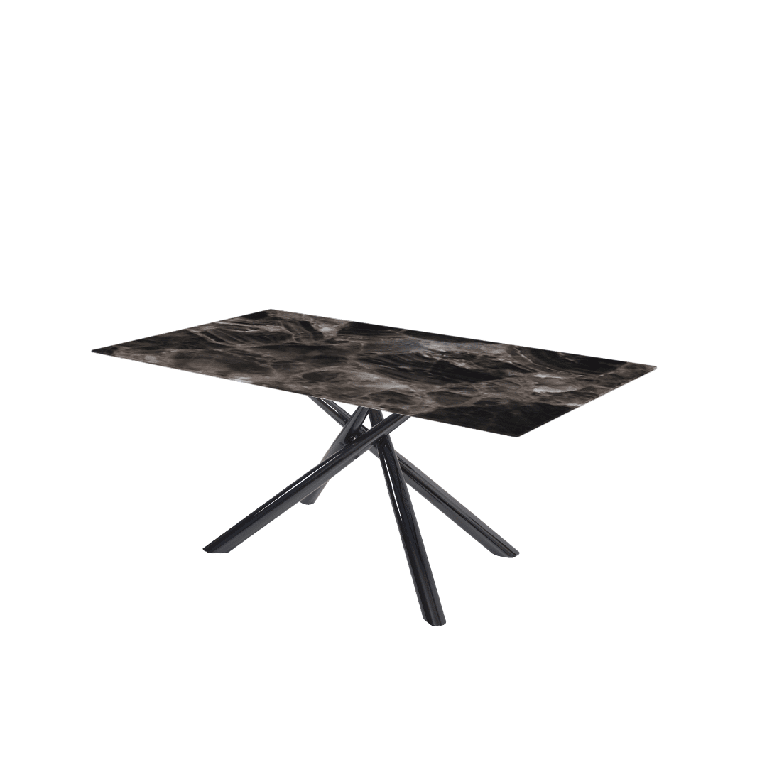 Modern Contemporary Rectangular Marble Dining Table with Xylia Black Glossy Metal Leg (1.8m x 1.0m)