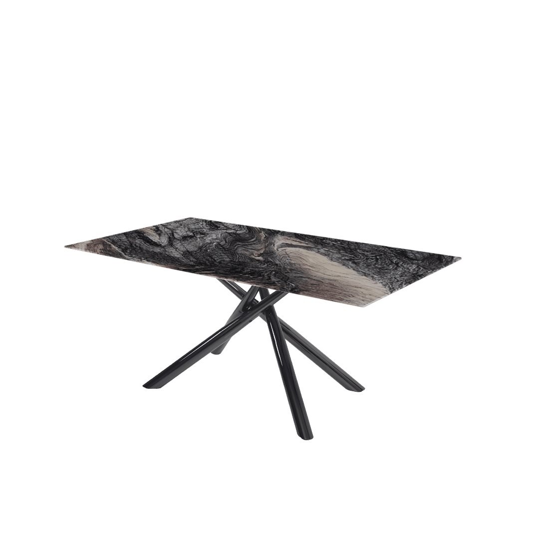 Modern Contemporary Rectangular Marble Dining Table with Xylia Black Glossy Metal Leg (1.8m x 1.0m)
