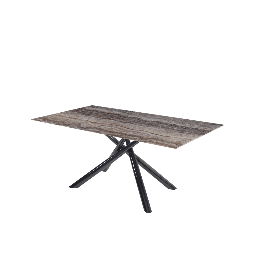 Modern Contemporary Rectangular Marble Dining Table with Xylia Black Glossy Metal Leg (1.8m x 1.0m)