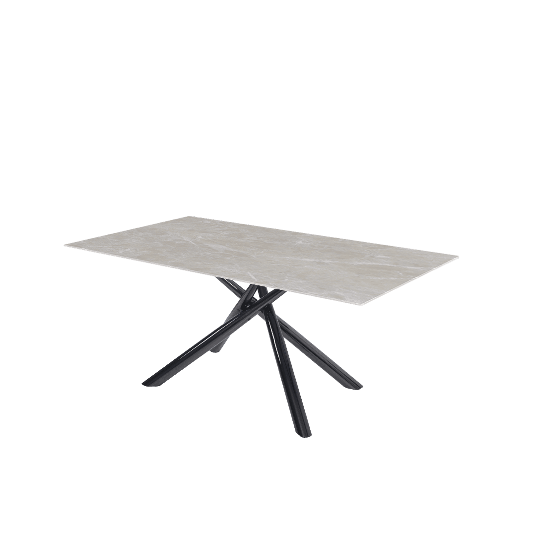 Modern Contemporary Rectangular Marble Dining Table with Xylia Black Glossy Metal Leg (1.8m x 1.0m)