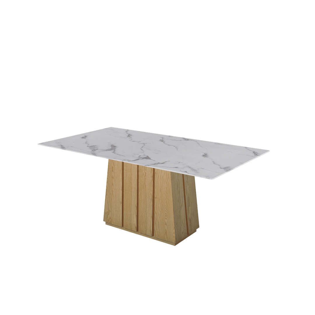 Mix & Match Rectangular Marble Dining Table with Cora Ash Wood Base (1.8m x 1.0m)