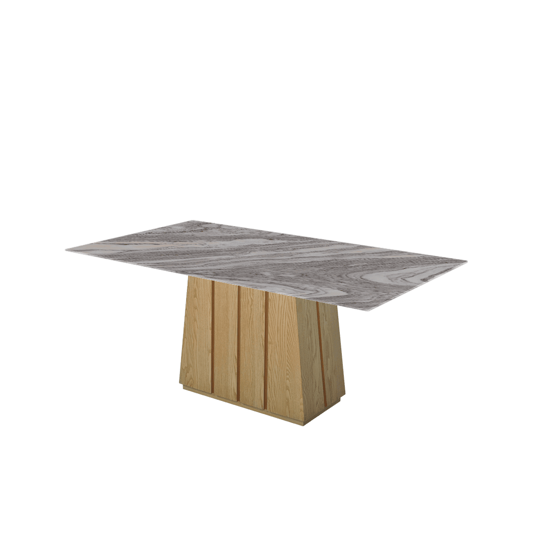 Mix & Match Rectangular Marble Dining Table with Cora Ash Wood Base (1.8m x 1.0m)