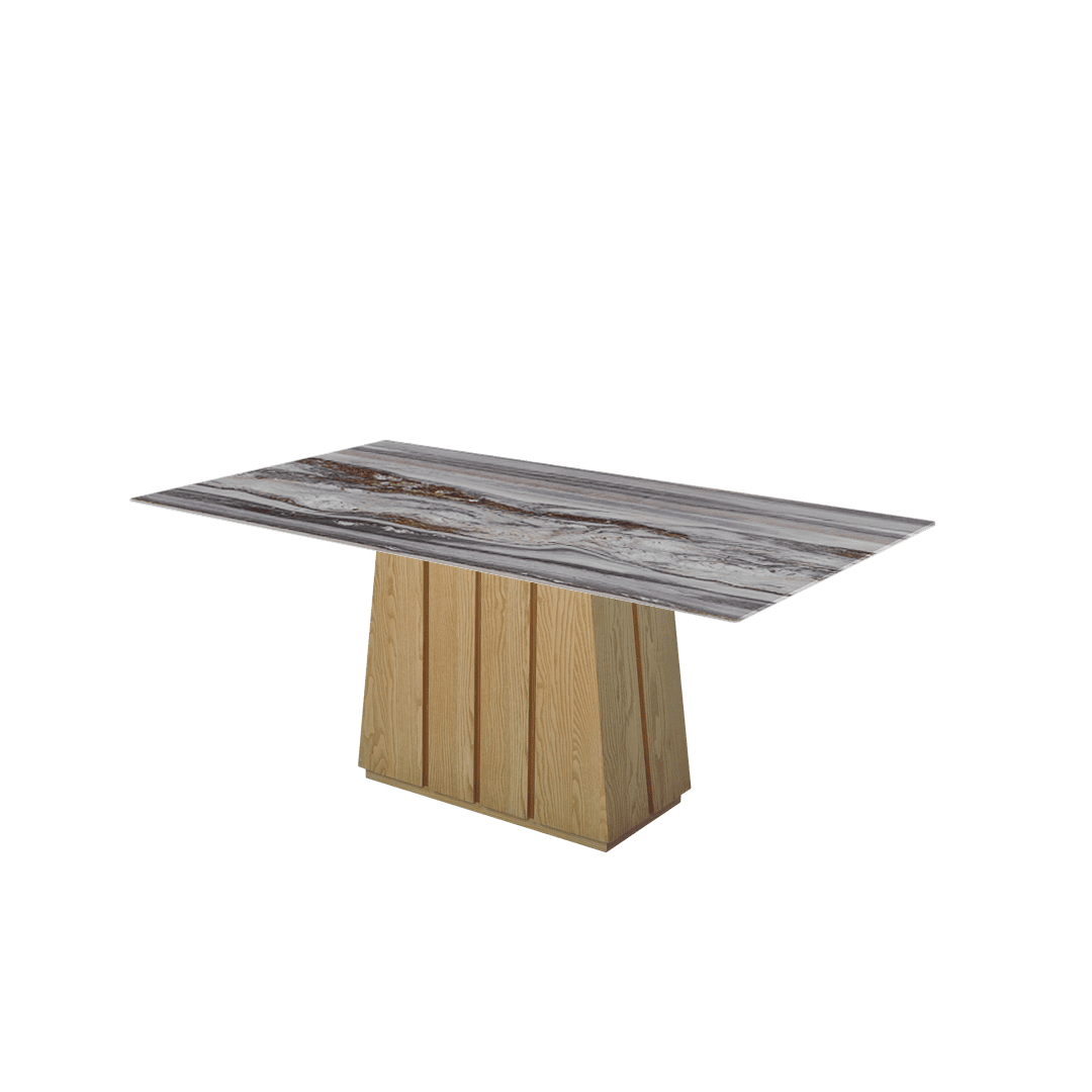 Mix & Match Rectangular Marble Dining Table with Cora Ash Wood Base (1.8m x 1.0m)