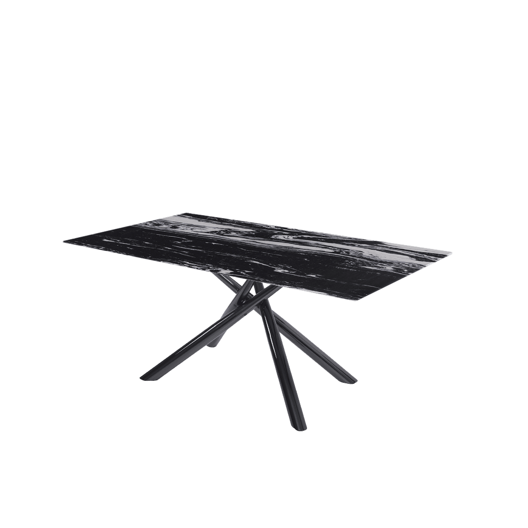 Modern Contemporary Rectangular Marble Dining Table with Xylia Black Glossy Metal Leg (1.8m x 1.0m)