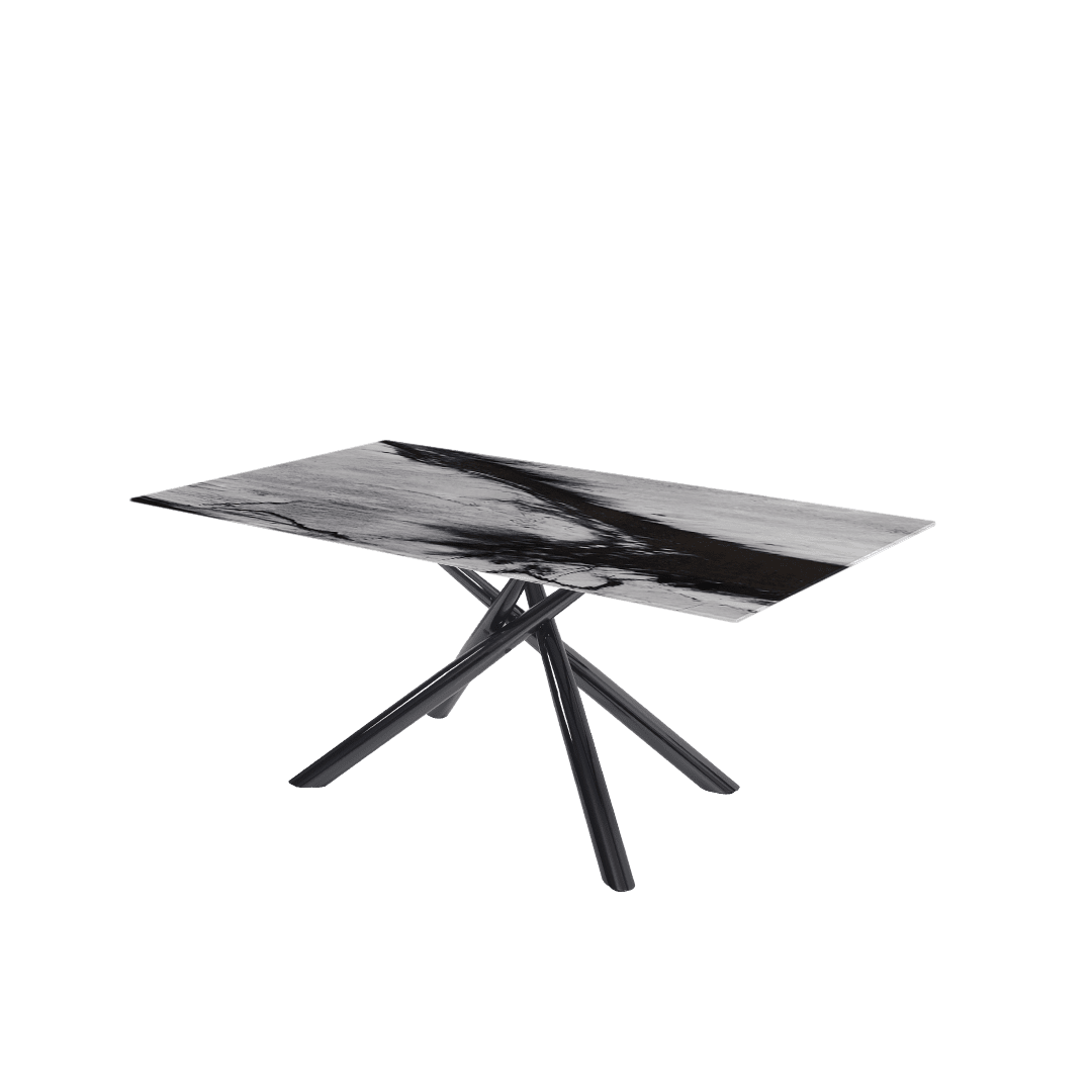 Modern Contemporary Rectangular Marble Dining Table with Xylia Black Glossy Metal Leg (1.8m x 1.0m)