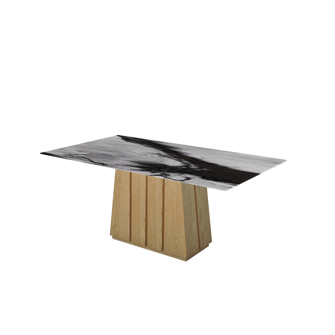Mix & Match Rectangular Marble Dining Table with Cora Ash Wood Base (1.8m x 1.0m)
