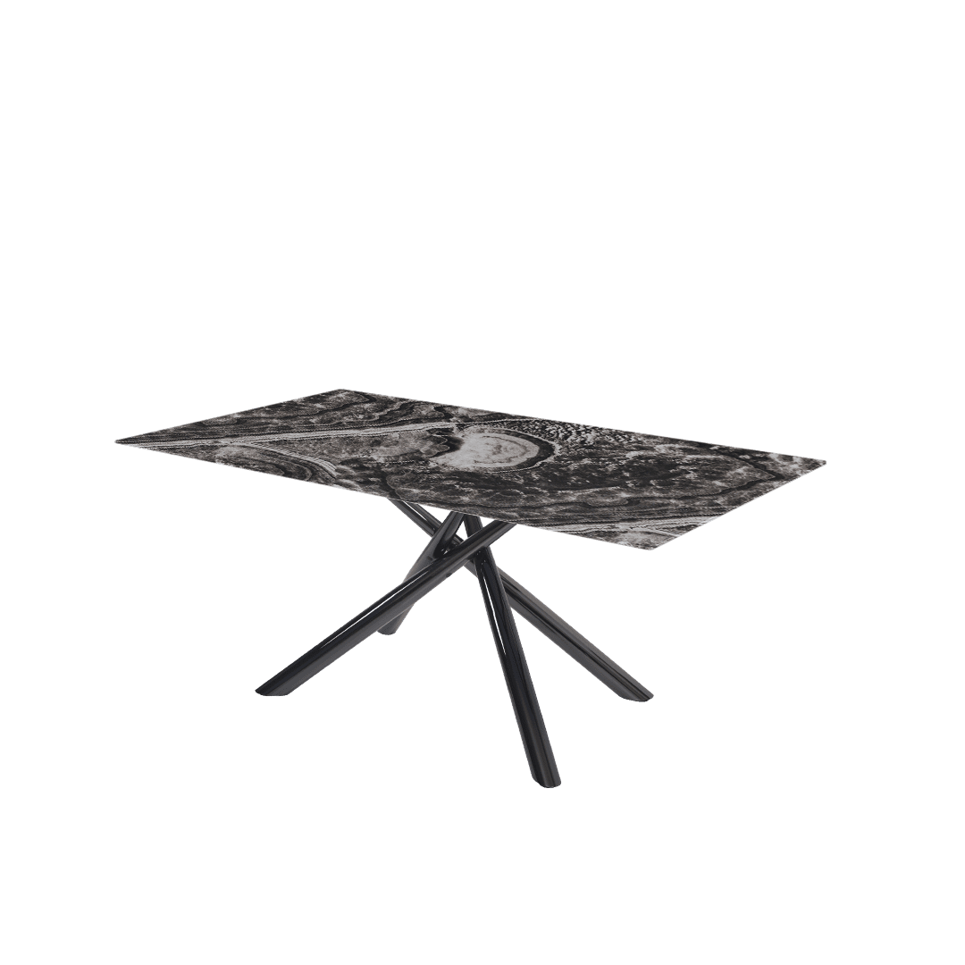 Modern Contemporary Rectangular Marble Dining Table with Xylia Black Glossy Metal Leg (1.8m x 1.0m)