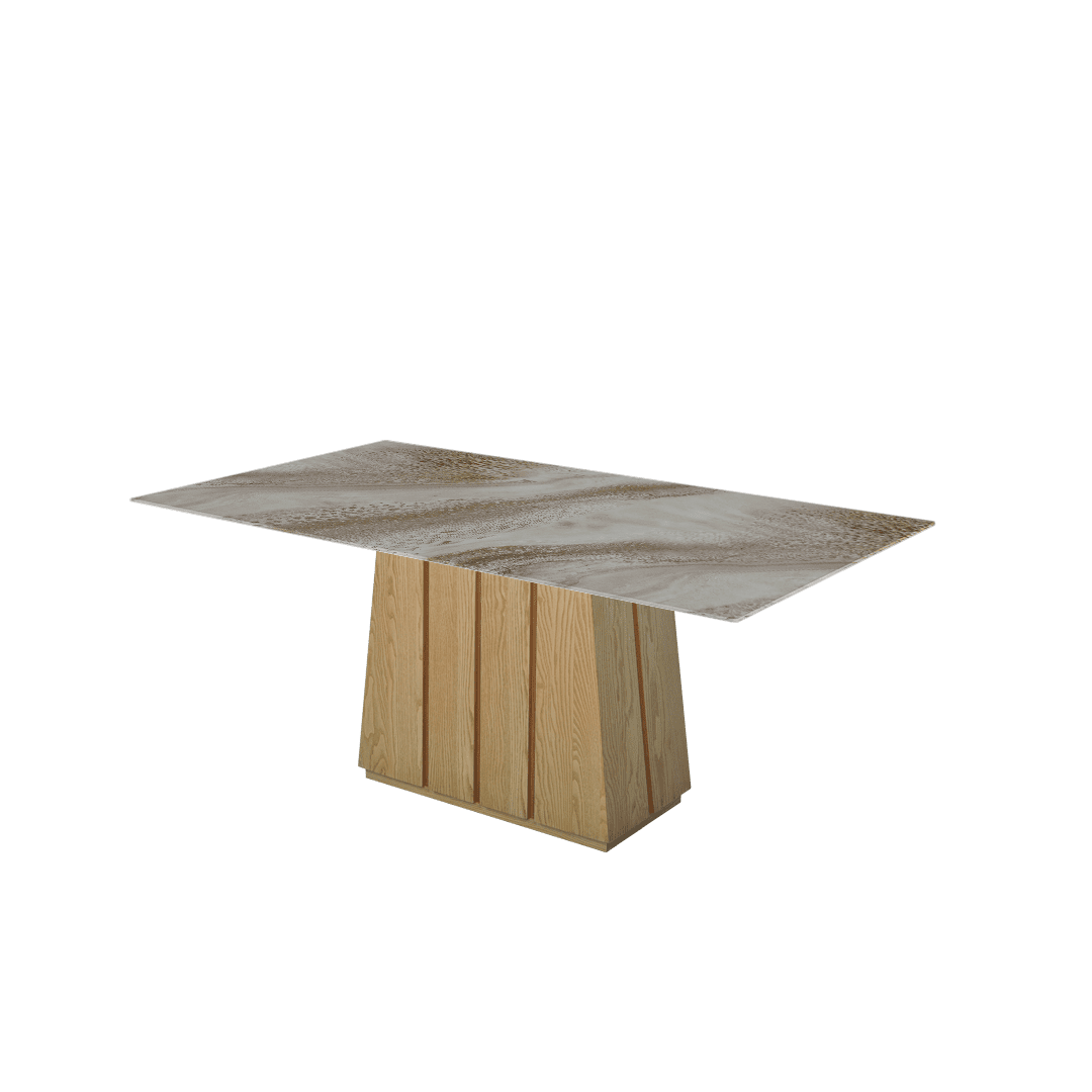 Mix & Match Rectangular Marble Dining Table with Cora Ash Wood Base (1.8m x 1.0m)
