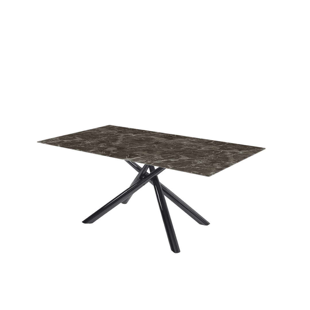 Modern Contemporary Rectangular Marble Dining Table with Xylia Black Glossy Metal Leg (1.8m x 1.0m)