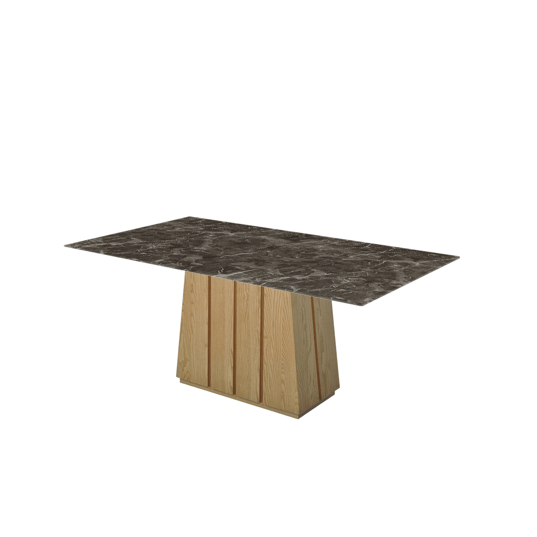 Mix & Match Rectangular Marble Dining Table with Cora Ash Wood Base (1.8m x 1.0m)