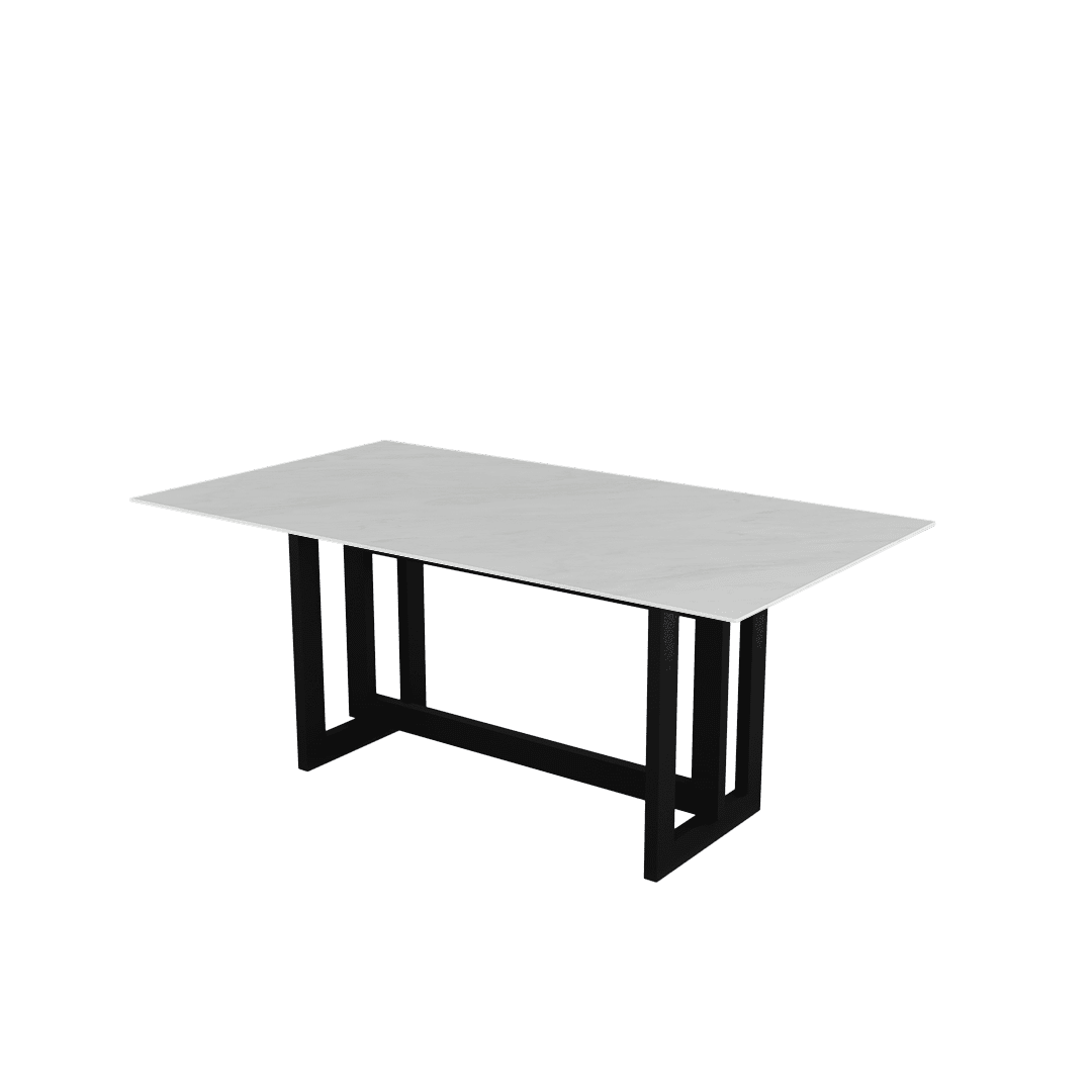 Minimalist Rectangular Marble Dining Table with Hector Black Metal Base (1.8m x 1.0m)