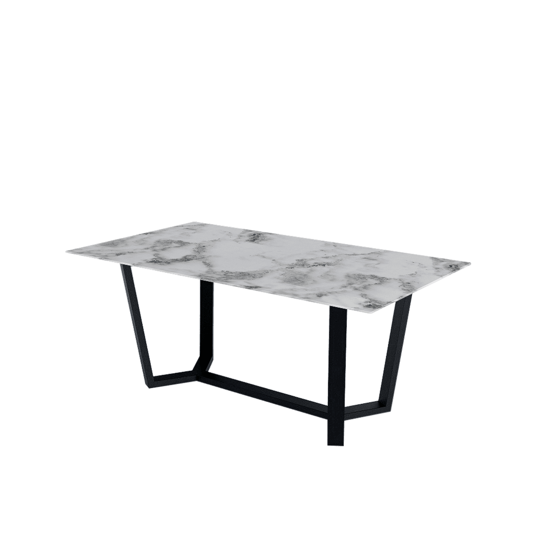 Mix & Match Rectangular Marble Dining Table with Harper Black Metal Base (1.8m x 1.0m)