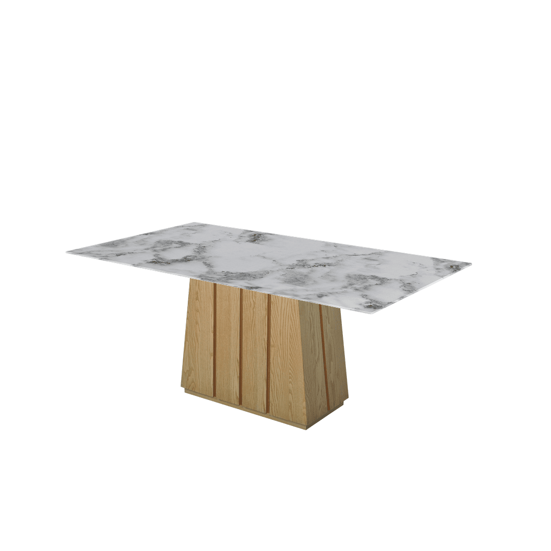 Mix & Match Rectangular Marble Dining Table with Cora Ash Wood Base (1.8m x 1.0m)