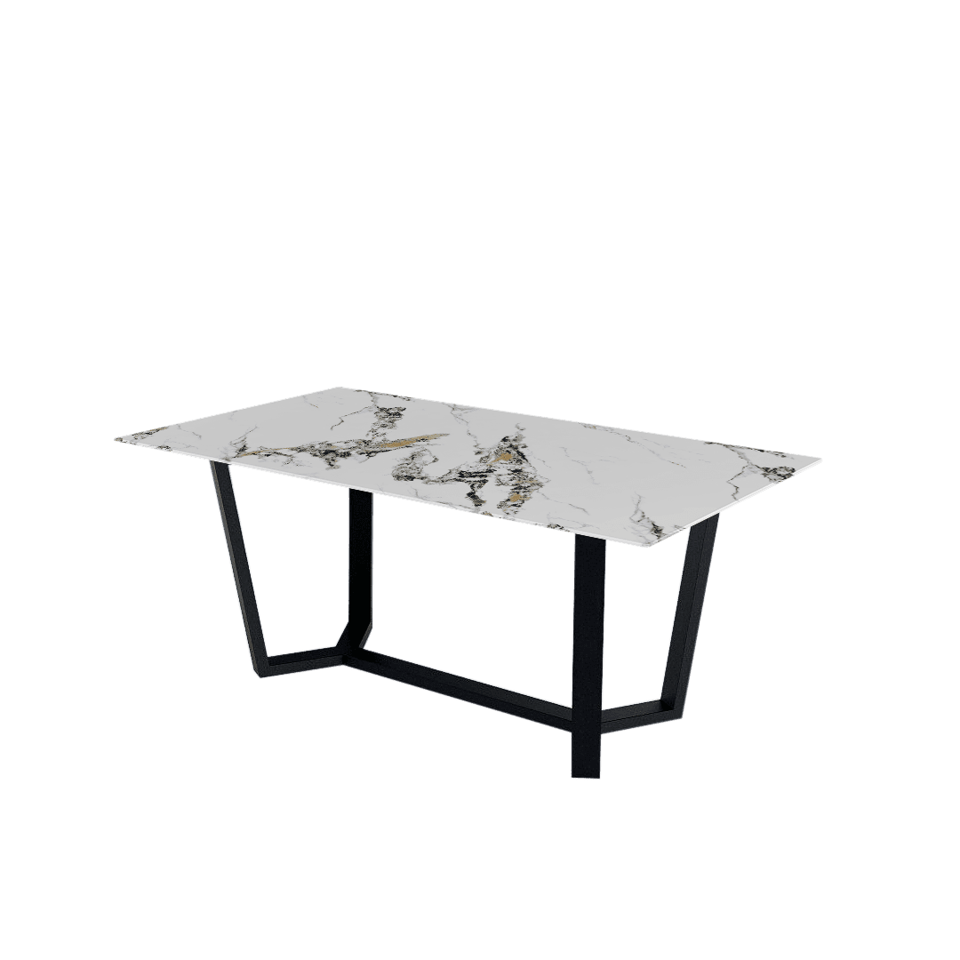 Mix & Match Rectangular Marble Dining Table with Harper Black Metal Base (1.8m x 1.0m)