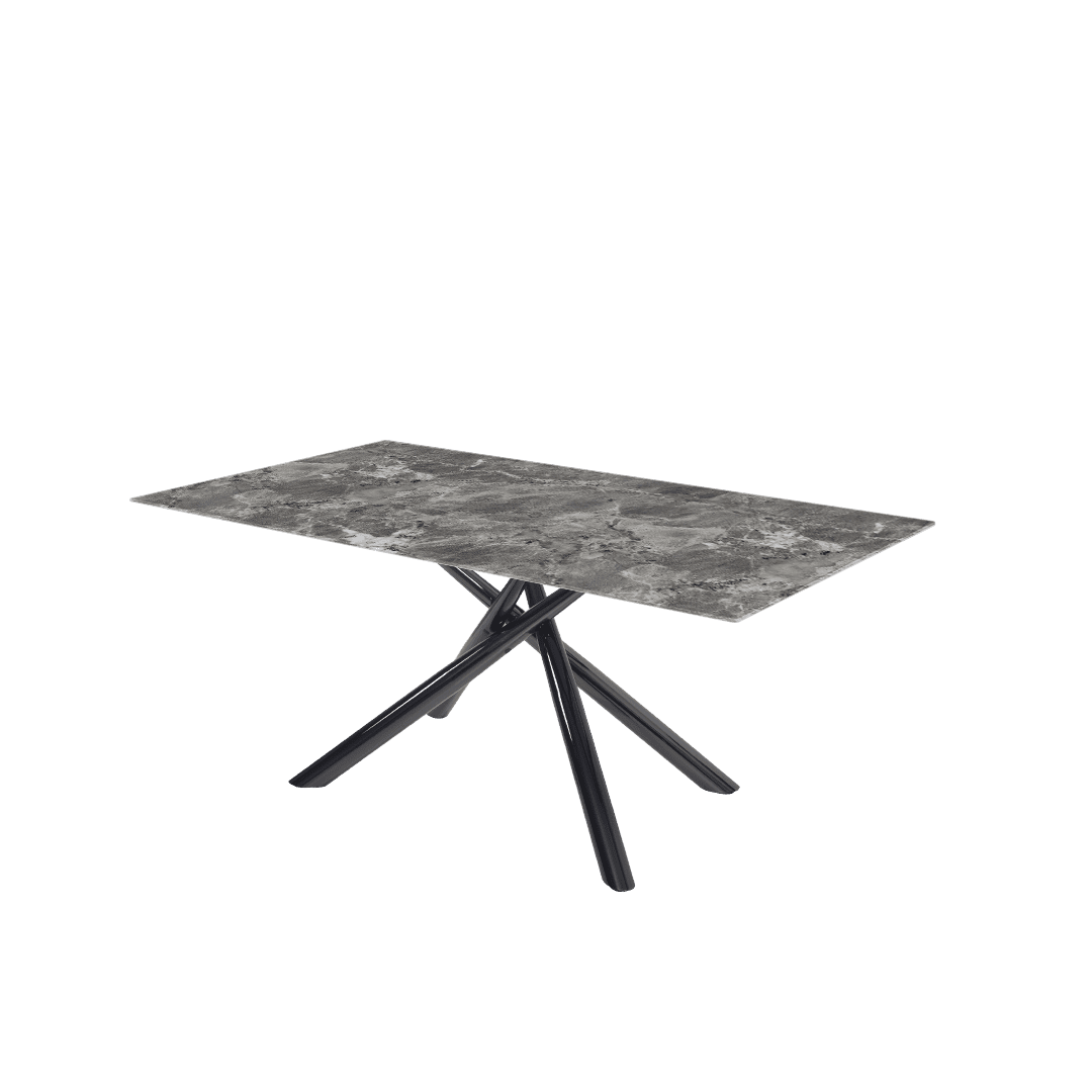 Modern Contemporary Rectangular Marble Dining Table with Xylia Black Glossy Metal Leg (1.8m x 1.0m)