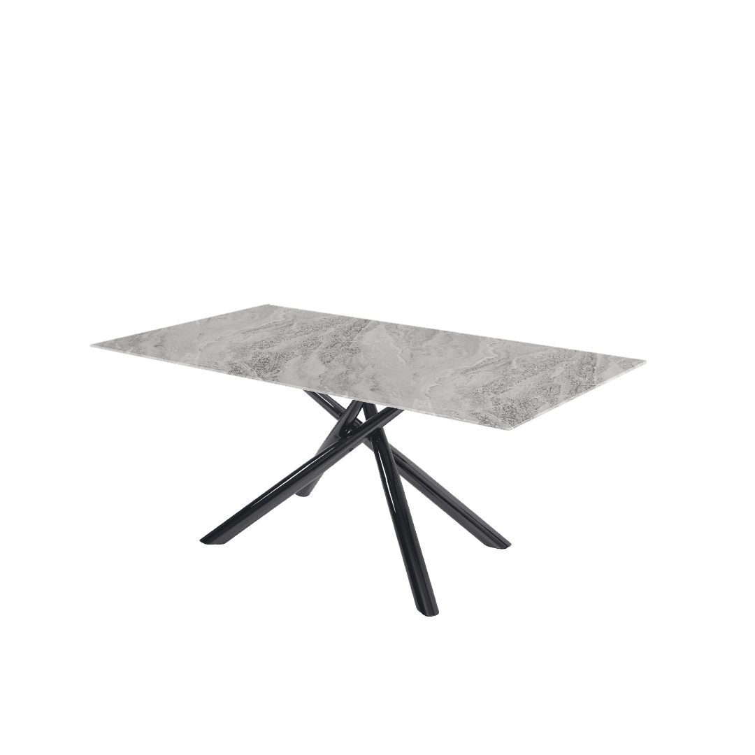 Modern Contemporary Rectangular Marble Dining Table with Xylia Black Glossy Metal Leg (1.8m x 1.0m)