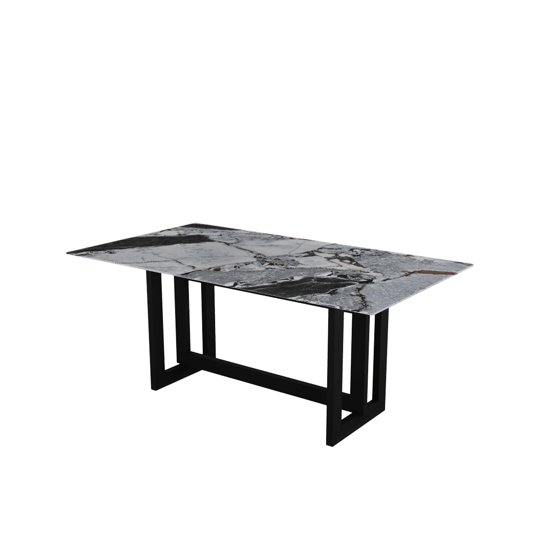 Minimalist Rectangular Marble Dining Table with Hector Black Metal Base (1.8m x 1.0m)