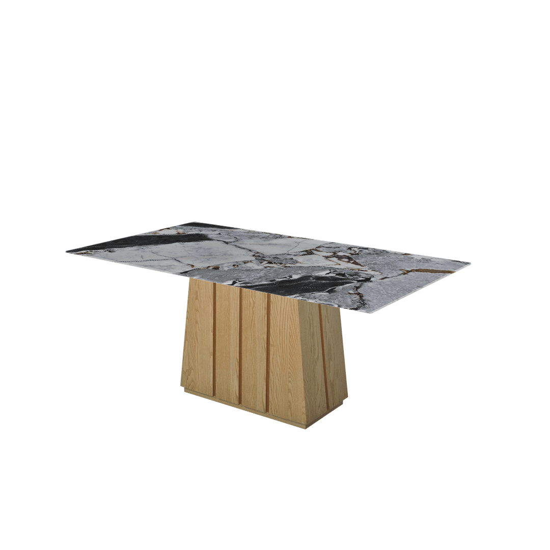 Mix & Match Rectangular Marble Dining Table with Cora Ash Wood Base (1.8m x 1.0m)