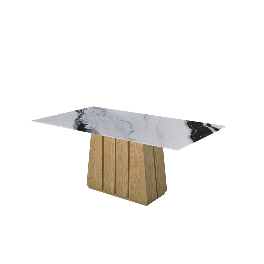 Mix & Match Rectangular Marble Dining Table with Cora Ash Wood Base (1.8m x 1.0m)