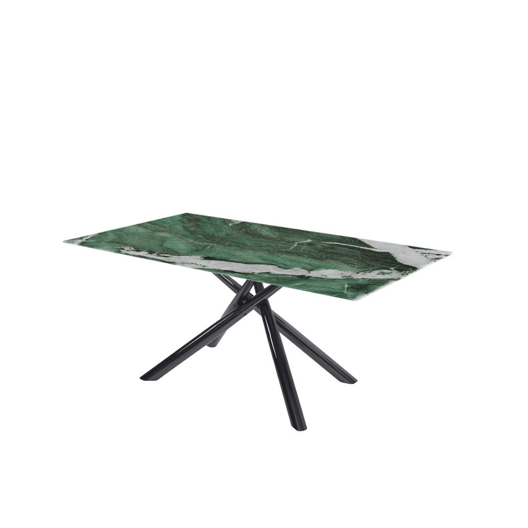 Modern Contemporary Rectangular Marble Dining Table with Xylia Black Glossy Metal Leg (1.8m x 1.0m)