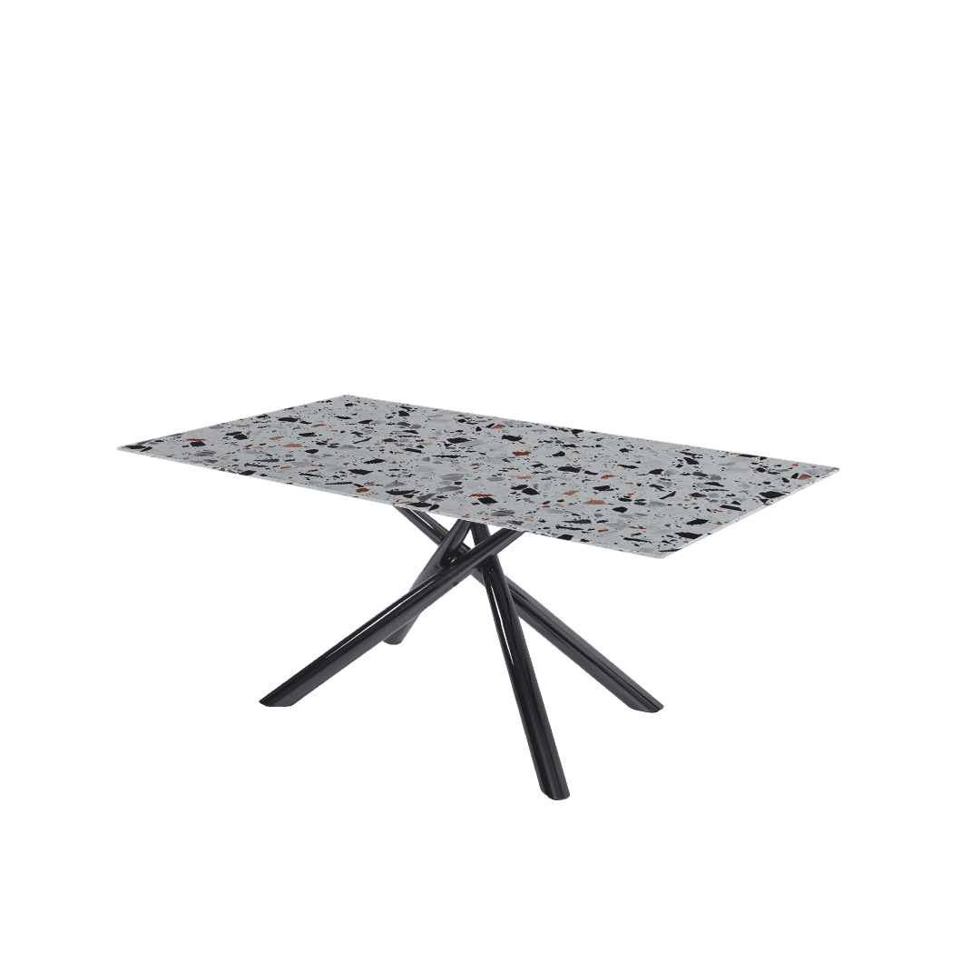 Modern Contemporary Rectangular Marble Dining Table with Xylia Black Glossy Metal Leg (1.8m x 1.0m)