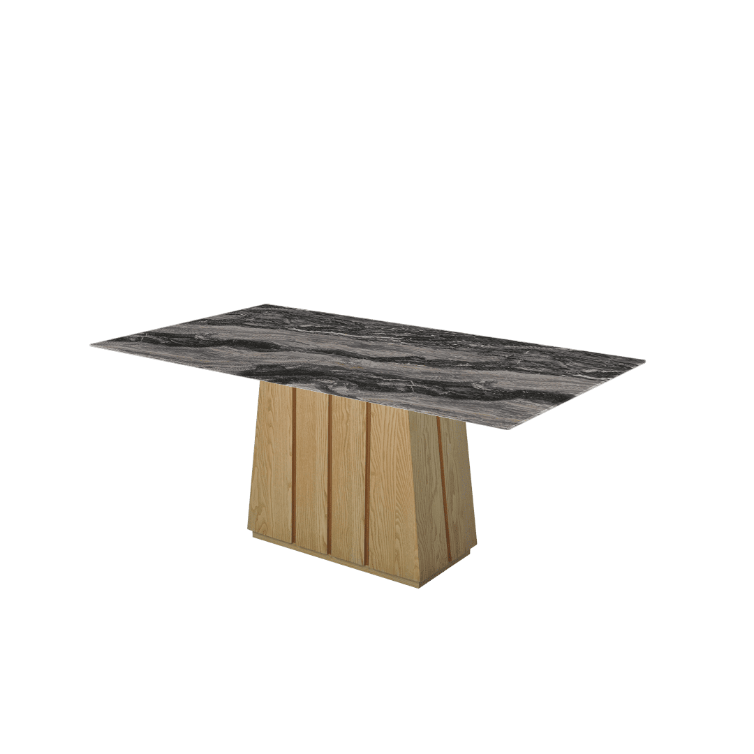 Mix & Match Rectangular Marble Dining Table with Cora Ash Wood Base (1.8m x 1.0m)