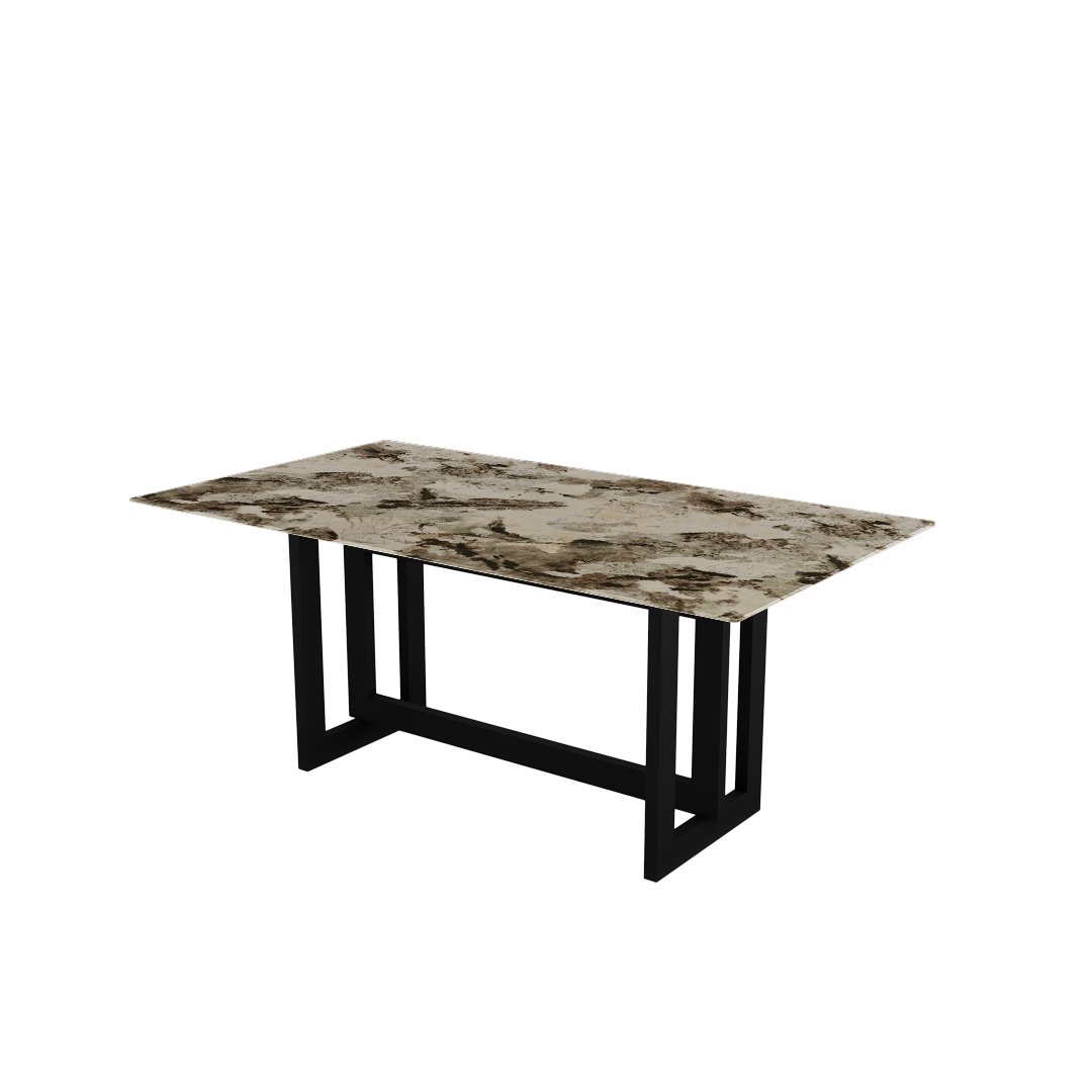 Minimalist Rectangular Marble Dining Table with Hector Black Metal Base (1.8m x 1.0m)