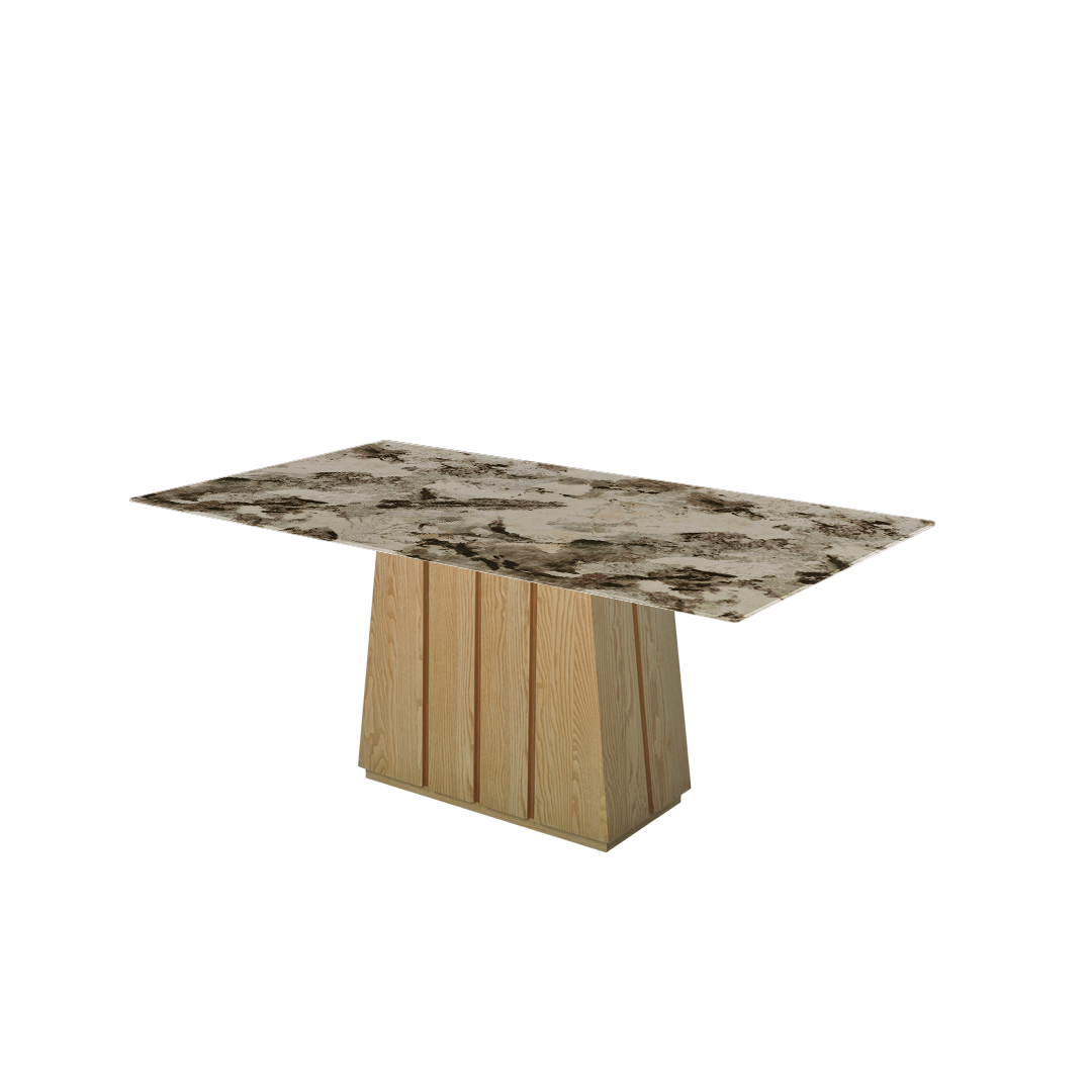 Mix & Match Rectangular Marble Dining Table with Cora Ash Wood Base (1.8m x 1.0m)