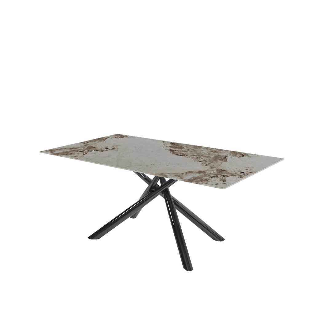 Modern Contemporary Rectangular Marble Dining Table with Xylia Black Glossy Metal Leg (1.8m x 1.0m)