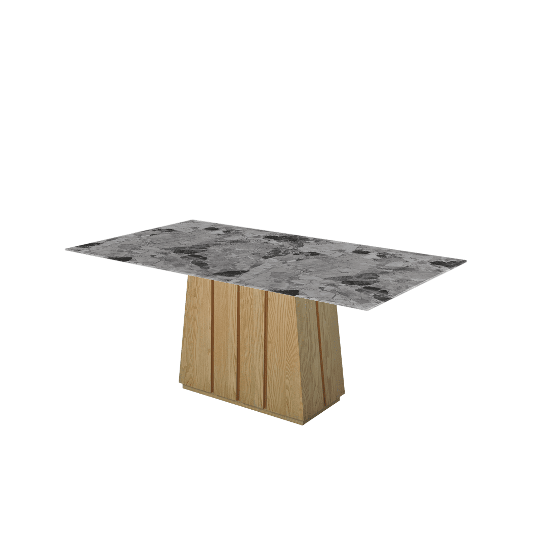 Mix & Match Rectangular Marble Dining Table with Cora Ash Wood Base (1.8m x 1.0m)