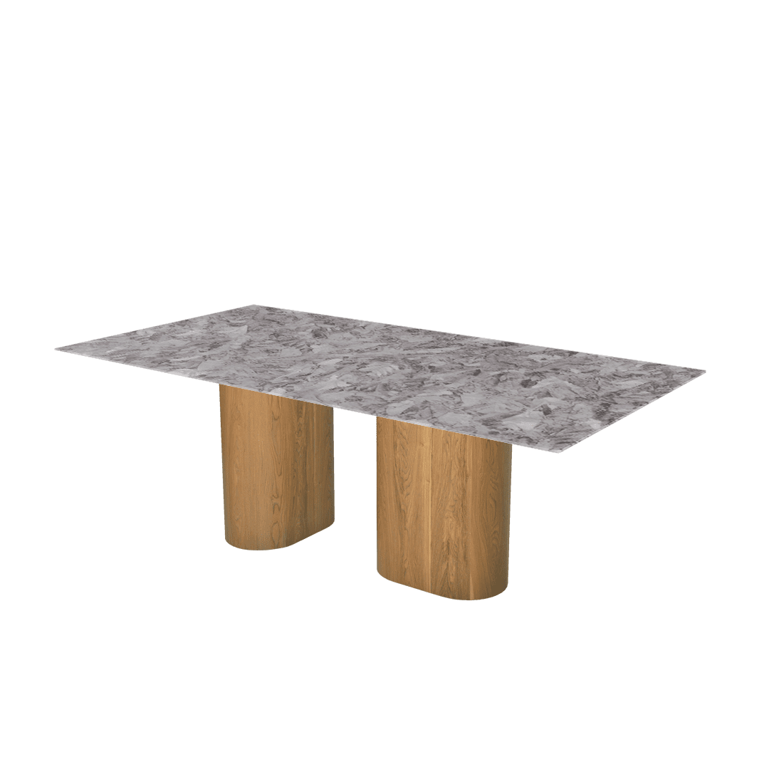Mix & Match Rectangular Marble Dining Table with Pedro Ash Wood Base (2.1m x 1.1m)