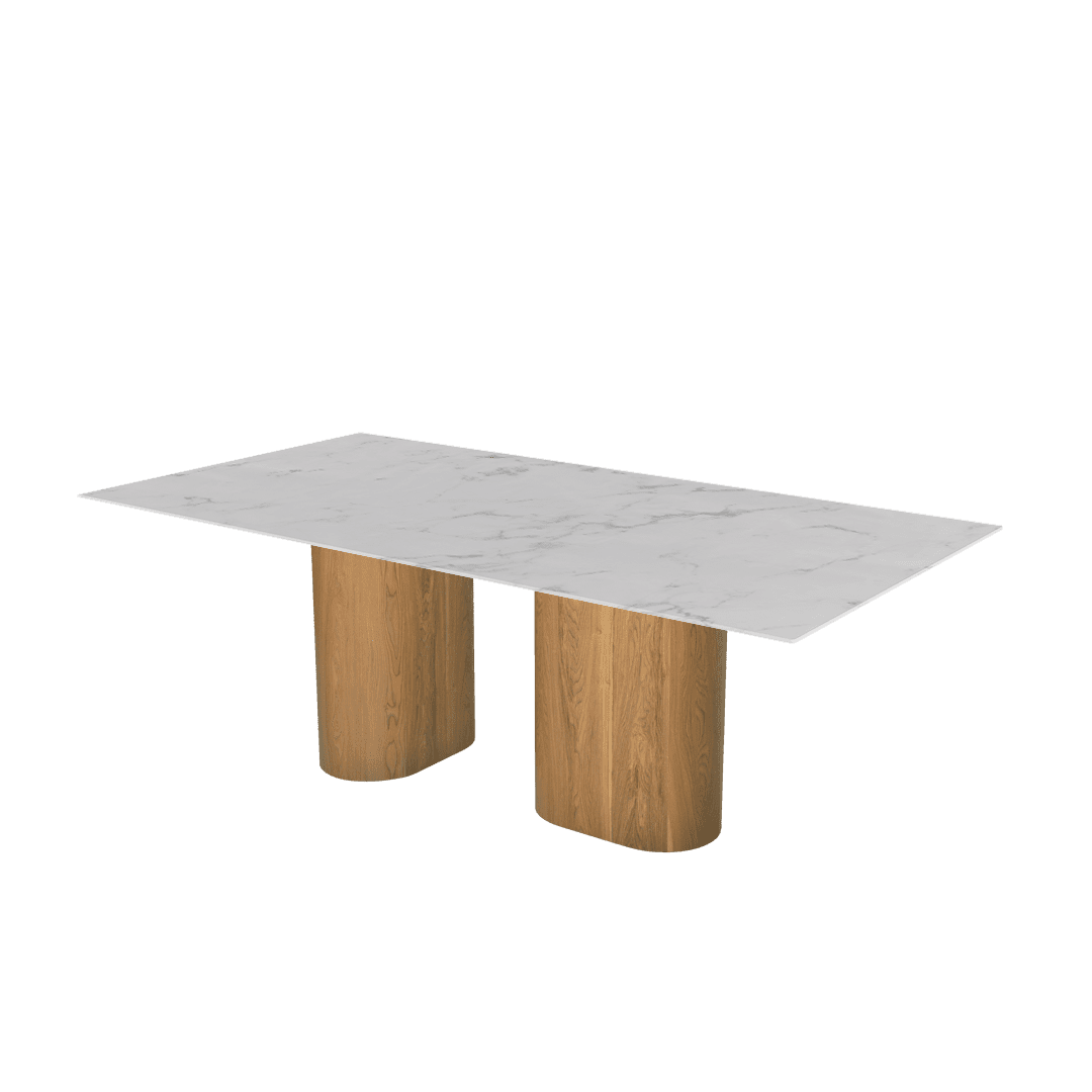 Mix & Match Rectangular Marble Dining Table with Pedro Ash Wood Base (2.1m x 1.1m)