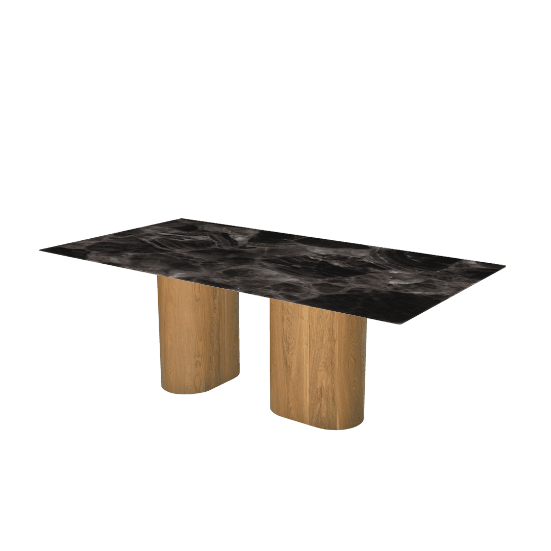 Mix & Match Rectangular Marble Dining Table with Pedro Ash Wood Base (2.1m x 1.1m)