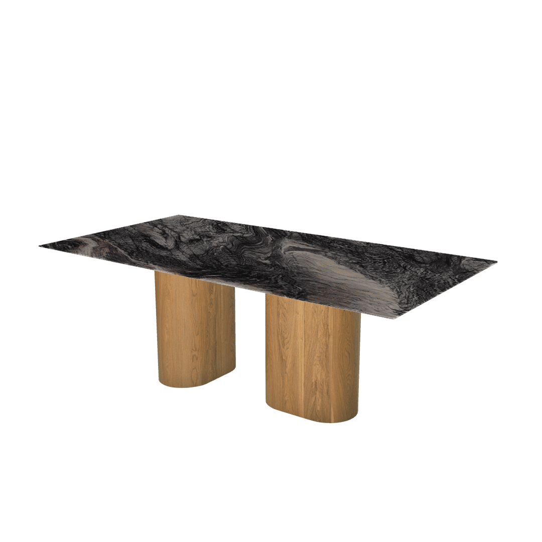 Mix & Match Rectangular Marble Dining Table with Pedro Ash Wood Base (2.1m x 1.1m)